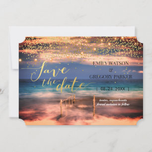 Summer Blue Ocean Beach Wedding Invitations Save The Date
