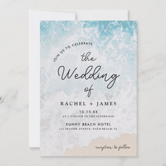 Summer Blue Ocean Beach Wedding Kaart (Voorkant)