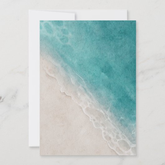 Summer Blue Ocean Beach Wedding Kaart (Achterkant)