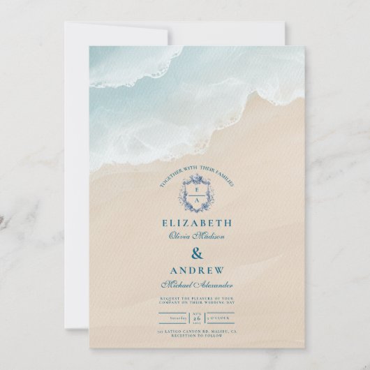 Summer Blue Ocean Beach Wedding Kaart (Voorkant)