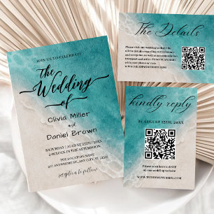 Summer Blue Ocean Beach Wedding Kaart