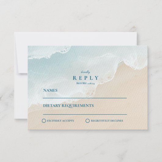 Summer Blue Ocean Beach Wedding RSVP Kaartje (Voorkant)