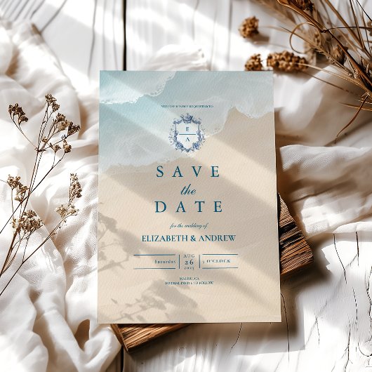 Summer Blue Ocean Beach Wedding Save The Date