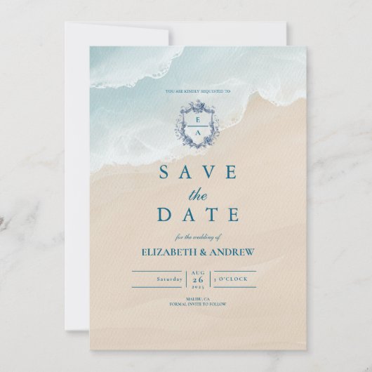 Summer Blue Ocean Beach Wedding Save The Date (Voorkant)