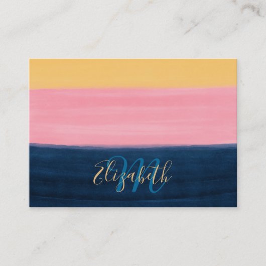 Summer Blue Pink Yellow Strokes Stripint Paint Visitekaartje (Voorkant)