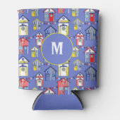 Summer Blue Seaside Beach Huts Print Monogram Blikjeskoeler (Voorkant)