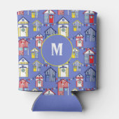 Summer Blue Seaside Beach Huts Print Monogram Blikjeskoeler (Achterkant)