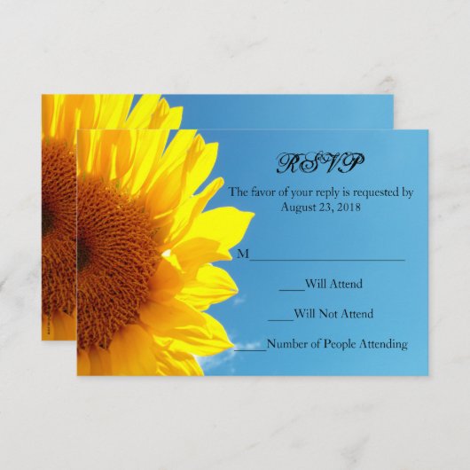 Summer Blue Sky met Gellow Sunflower RSVP Kaartje (Voorkant / Achterkant)