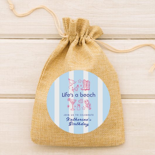 Summer Blue Stripe Beach Life Verjaardagsfeest Ronde Sticker