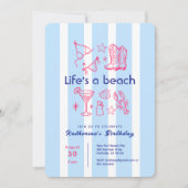 Summer Blue Stripe Beach Verjaardagsfeestje Kaart (Voorkant)
