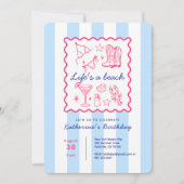 Summer Blue Stripes Beach Life Birthday Party  Kaart (Voorkant)