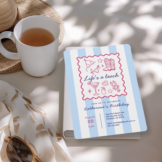 Summer Blue Stripes Beach Life Birthday Party  Kaart