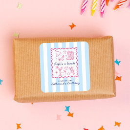 Summer Blue Stripes Life's a Beach Birthday Party  Vierkante Sticker