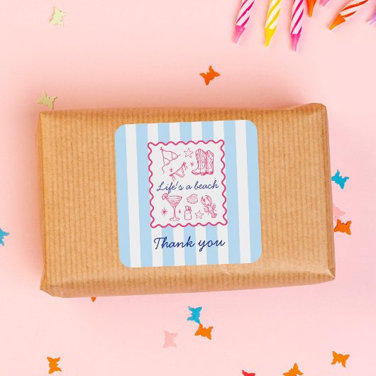 Summer Blue Stripes Life's a Beach Thank You Vierkante Sticker