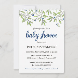 Summer Blueberry Foliage Baby shower Invitation Kaart