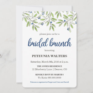 Summer Blueberry Foliage Bridal Brunch Invitation Kaart