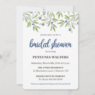 Summer Blueberry Foliage Bridal Shower Kaart