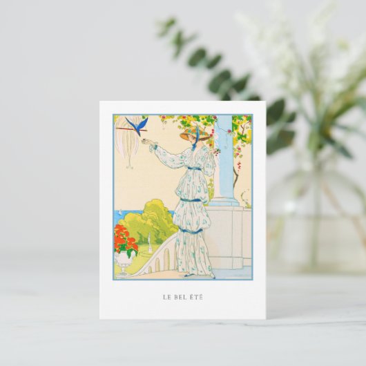 Summer Bluebird Franse Mode Briefkaart (Staand voorkant)