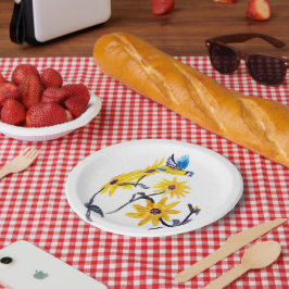 Summer Bluetit Sunflower Floral Papieren Bordje