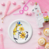 Summer Bluetit Sunflower Floral Papieren Bordje (Feest)