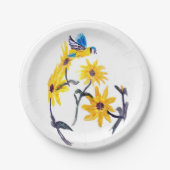 Summer Bluetit Sunflower Floral Papieren Bordje (Voorkant)
