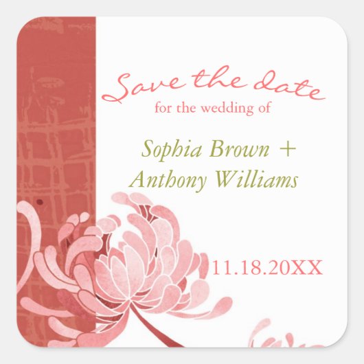 Summer Blush Floral Wedding Save the Date Vierkante Sticker (Voorkant)