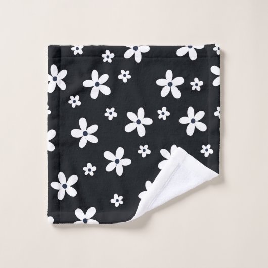 Summer Boho Black White Daisy Flowers Bad Handdoek (Wasdoekje)