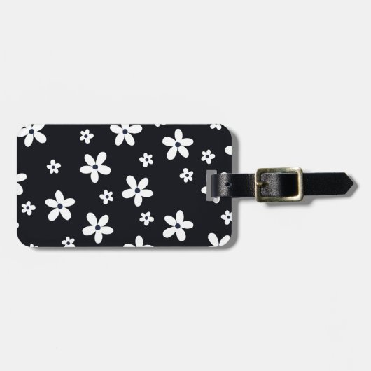 Summer Boho Black White Daisy Flowers Bagagelabel (Voorkant horizontaal)