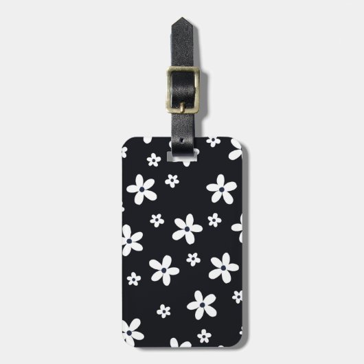 Summer Boho Black White Daisy Flowers Bagagelabel (Voorkant verticaal)
