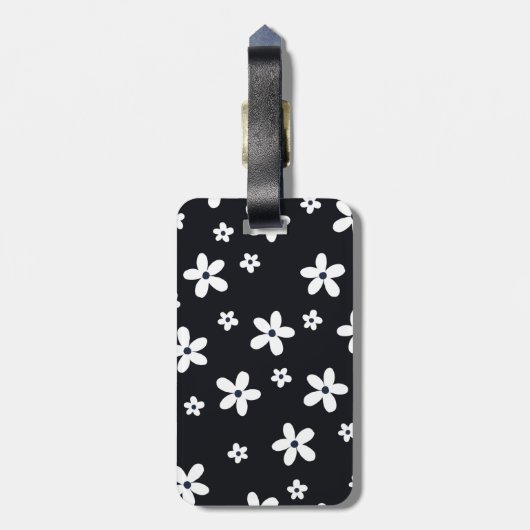 Summer Boho Black White Daisy Flowers Bagagelabel (Achterkant verticaal)