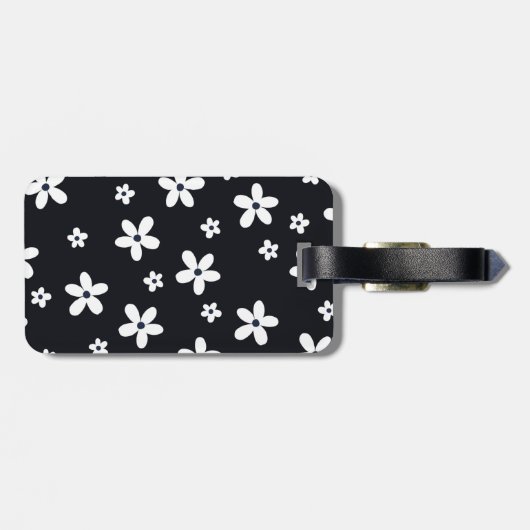 Summer Boho Black White Daisy Flowers Bagagelabel (Achterkant horizontaal)