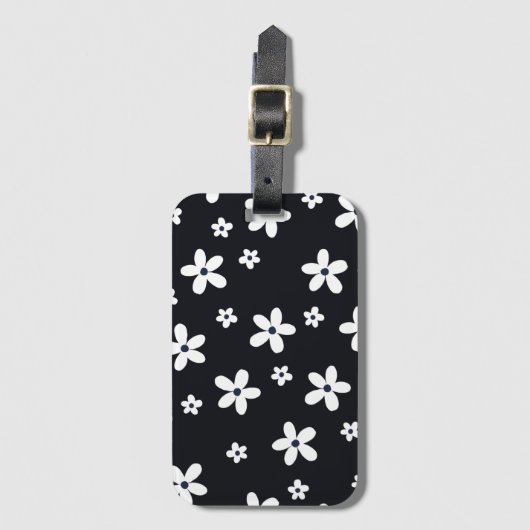 Summer Boho Black White Daisy Flowers Bagagelabel (Voorkant (verticaal))