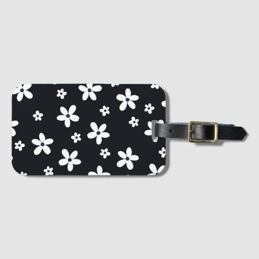 Summer Boho Black White Daisy Flowers Bagagelabel (Voorkant (horizontaal))