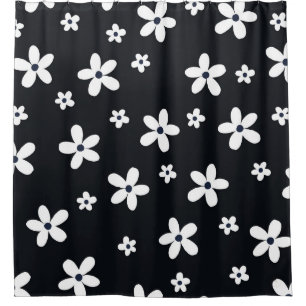 Summer Boho Black White Daisy Flowers Douchegordijn