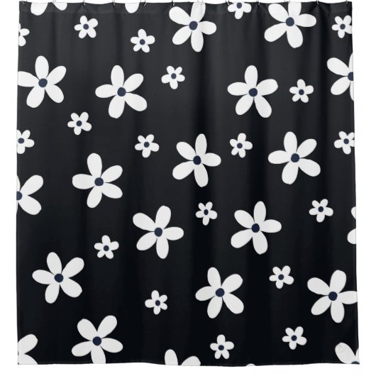 Summer Boho Black White Daisy Flowers Douchegordijn (Voorkant)