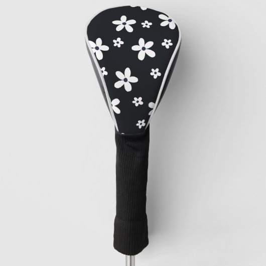 Summer Boho Black White Daisy Flowers Golfheadcover (Voorkant)