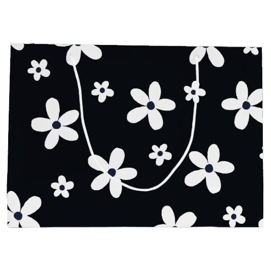 Summer Boho Black White Daisy Flowers Groot Cadeauzakje (Achterkant)