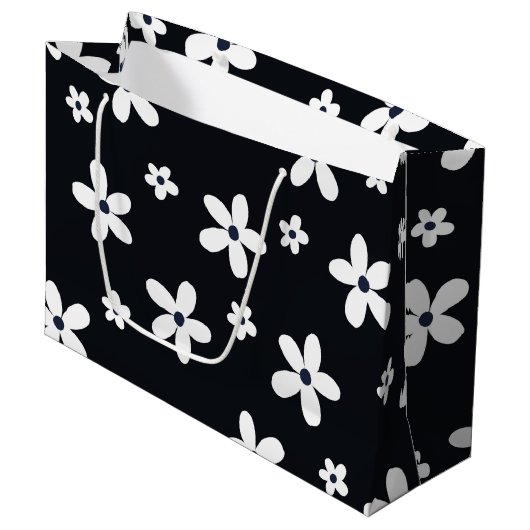 Summer Boho Black White Daisy Flowers Groot Cadeauzakje (Voorkant Gekanteld)
