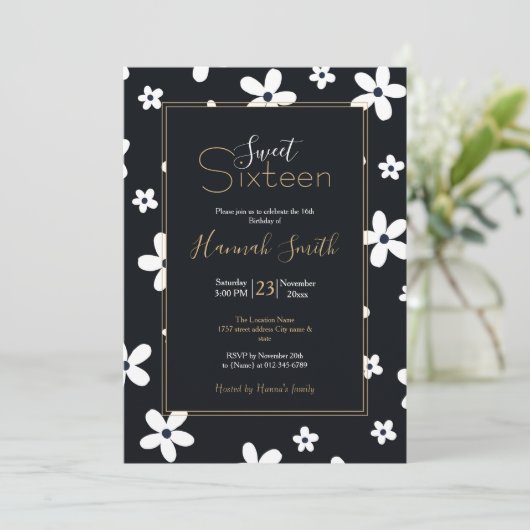 Summer Boho Black White Daisy Flowers Kaart (Staand voorkant)