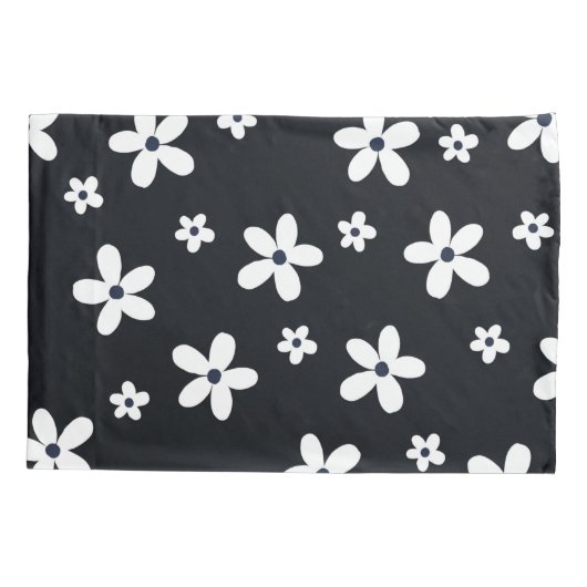 Summer Boho Black White Daisy Flowers Kussensloop (Achterkant-Links)