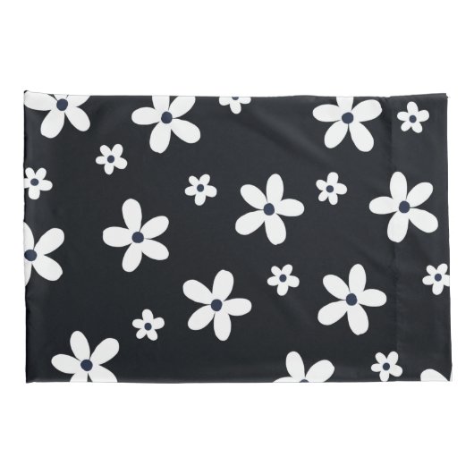 Summer Boho Black White Daisy Flowers Kussensloop (Achterkant-Rechts)