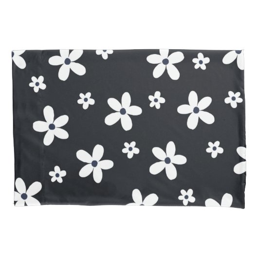 Summer Boho Black White Daisy Flowers Kussensloop (Voorkant-Links)