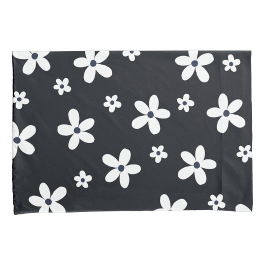 Summer Boho Black White Daisy Flowers Kussensloop (Voorkant-Rechts)