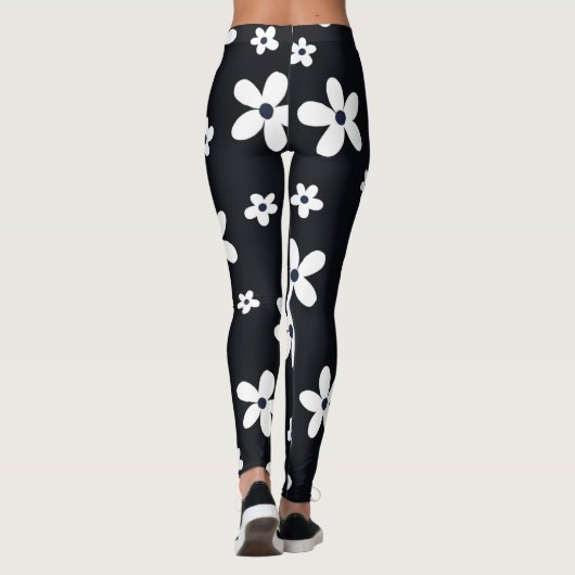Summer Boho Black White Daisy Flowers Leggings (Achterkant)
