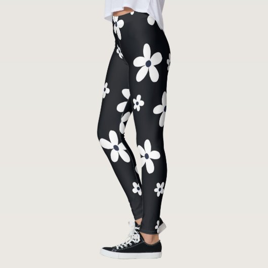 Summer Boho Black White Daisy Flowers Leggings (Links)