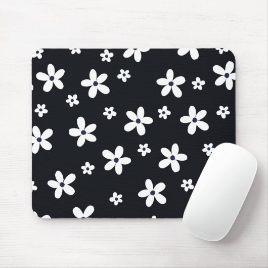 Summer Boho Black White Daisy Flowers Muismat (Met muis)