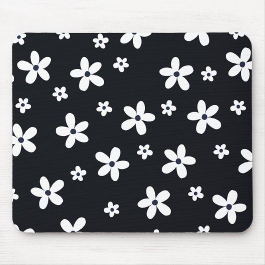 Summer Boho Black White Daisy Flowers Muismat (Voorkant)
