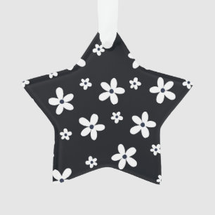 Summer Boho Black White Daisy Flowers Ornament