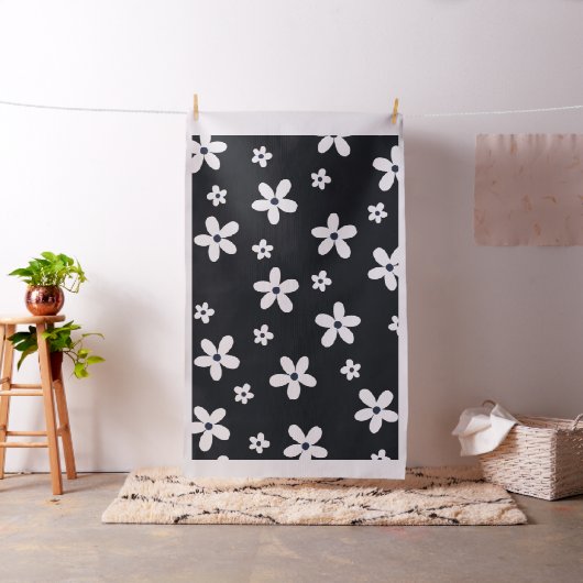 Summer Boho Black White Daisy Flowers Stof (Voorbeeld)