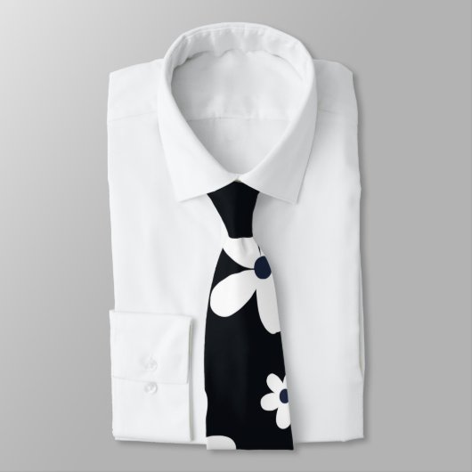 Summer Boho Black White Daisy Flowers Stropdas (Gebonden)